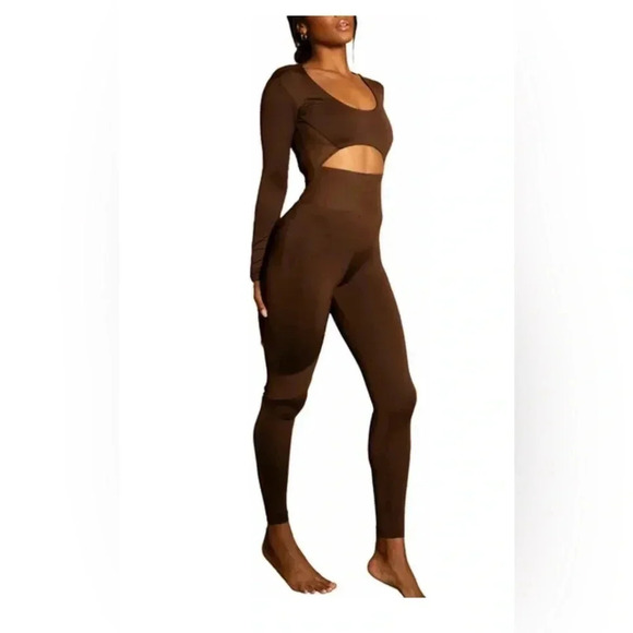Solely Fit Freeform Mesh Jumpsuit Bodysuit Women's Size Large / XL New NWT Brown - Picture 1 of 8